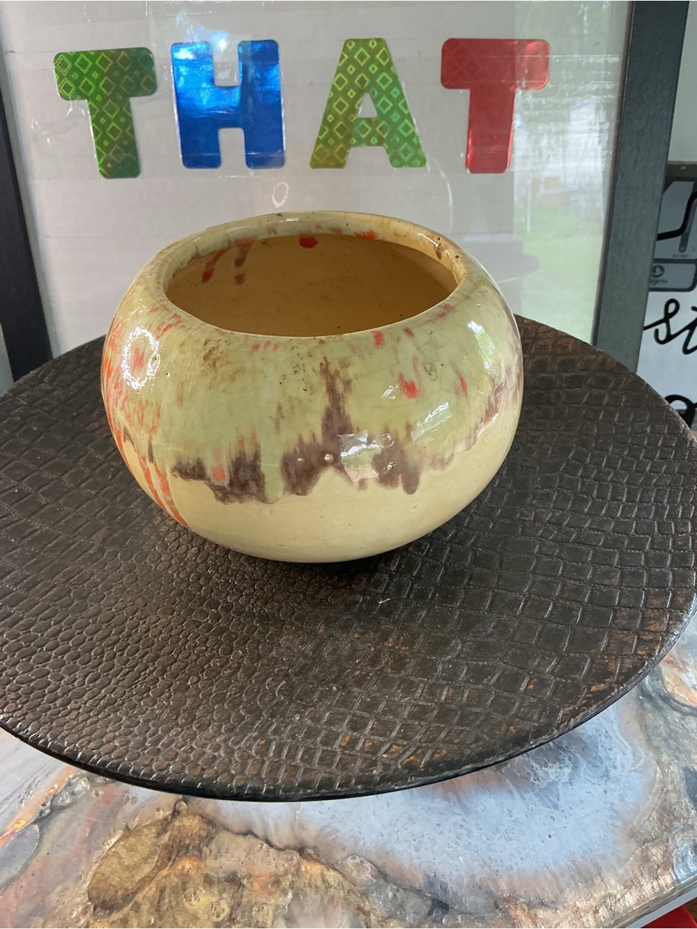 Vintage Orange & Tan Splash Flower Pot 5X4 1/4 Made in USAPlease see 💕